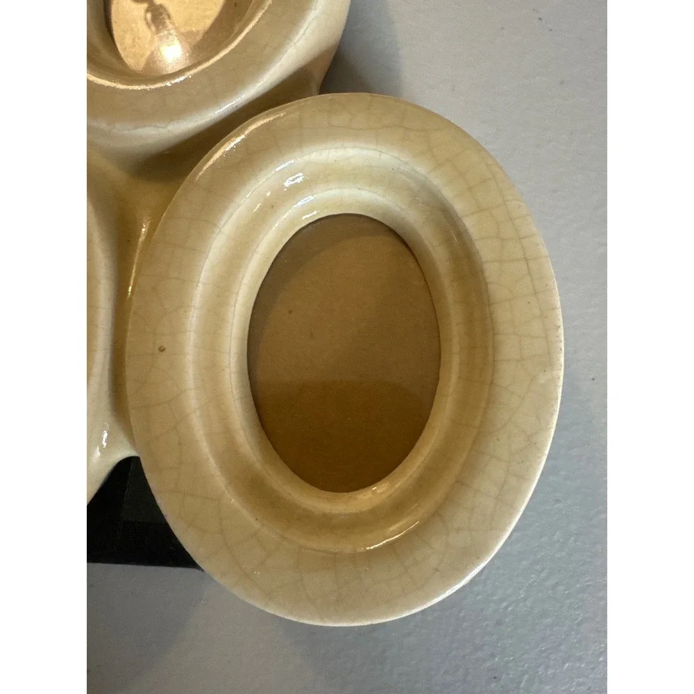 Vintage Cream Ceramic Triple Oval Picture Frame Crackle Glaze Tabletop Display